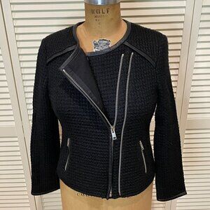 CLUB MONACO Women's Black Sweater Jacket With Leather Trim Size 8